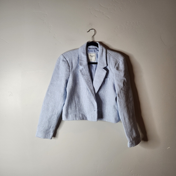 Abercrombie & Fitch Blue Tweed Cropped Blazer Size Large - Picture 2 of 7